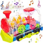 SWTOIPIG Gear Train Toy Light Up Music Electric Train Toy Transparent Rotating Mechanical Gear Train for Kids Educational Toy Cartoon Train with Flashing Light Sound Music Locomotive Toy