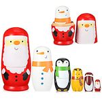 6 Pieces Beautiful Handmade Wooden Russian Nesting Dolls Santa Claus Penguin Elk Snowman Matryoshka Dolls Gift Wooden Stacking Doll Set Learning Toys for Christmas and Birthday, 6 to 1.1 Inch Tall