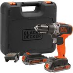 BLACK+DECKER BCD003ME2K-QW Cordless Hammer Drill - 45 Nm - 1400 RPM - 21,000 RPM - 2 Speed Settings - 2 Speeds - 2 Batteries - Charger Included - Supplied in Case 18V