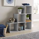 Home Source Step Style Storage 6 Cube Bookcase Wooden Display Staircase, Grey