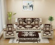 Dazzling DECOR Sofa Seater Slip Covers with Arm and Cushion and Table- 3+2 Seater Velvet Sofa Cover Set for Single Sofa Couch - 5 Seater Sofa Seat Protector Slip and Back 2702_Coffee