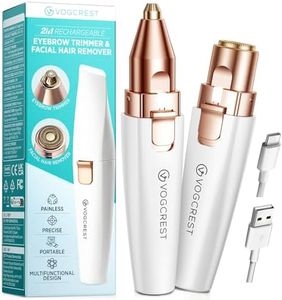 VG VOGCREST Eyebrow Facial Trimmer: 2 in1 Rechargeable Facial Hair Removal and Eyebrow Shaver - Face Lips Body Painless Facial Razor with Built-in LED Light (White)