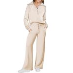 FeMereina Women 2 Piece Outfits Sweatsuit Oversized Half Zip Pullover Long Sleeve Sweatshirt Jogger Pants Set with Pockets (Apricot, L)