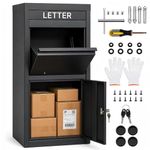 Noliven 40in Package Delivery Box for Outside with Lock, Galvanized Steel Package Drop Box with Anti-Theft Design, Outdoor Parcel Delivery Box for Porch, Curbside, Black