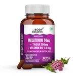 The Body Reserve Melatonin 10mg with Tagar 250mg - 60 Veg Tablets for Natural Sleep Aid, Muscle Recovery, Nerve Relaxation, and Stress Relief - Non-Habit Forming Sleep Aid for Men & Women