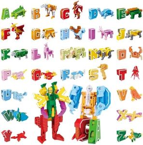 VEAIS Alphabet Animal Toys for Kids, STEM ABC Learning Alphabots Transforming Toys Classroom Teaching Alpha Bots Toy for Kids 4-6 Toddlers - 26 Pieces