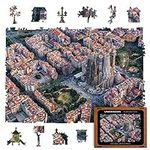 UNIDRAGON Original Wooden Jigsaw Puzzles - City Sagrada Familia, 125 pcs, Small 9"x6.2", Beautiful Gift Package, Unique Shape Best Gift for Adults and Kids
