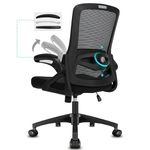 Durrafy Office Chair Ergonomic, Desk Chair with 90° Flip-up Armrest Lumbar Support, Height Adjustable, Family Style Swivel Chair, 110KG Capacity, Black