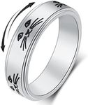 OreilleStar Anxiety Ring for Women Spinner Ring Fidget Toys Adults Titanium Stainless Steel Fidget Ring Men Women Teens 6mm Width With Cat Face Pattern Spinning Band Size 7