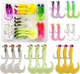 17pcs Soft Fishing Lures Jig Heads Hooks Kit Soft Plastic Grubs Worm Shad Swimbait Crappie Jig Head Hooks Lure Kit for Saltwater Freshwater Fishing