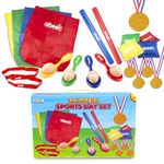 abeec Sports Day Kit - Garden Games - Kids Party Games & Outdoor Games Set - Including: Sack Race Sacks, Eggs, Spoons, Beanbags, Relay Batons, Three Legged Race Straps & Winners Medals - Garden Games