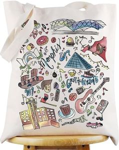 WZMPA Memphis Tennessee Travel Tote Bag Memphis Souvenir Gift Memphis Travelling Culture Reusable Grocery Bag, Memphis Tote, Large