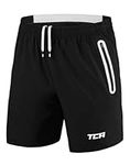 TCA Men's Elite Tech Lightweight Running or Gym Training Shorts with Zip Pockets - Black/White, S