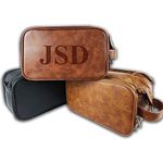 Personalized Leather Toiletry Bag for Men, Large Travel Shaving Dopp Kit Water-resistant Bathroom Toiletries Organizer Leather Cosmetic Bags For Groomsmen Gifts Travel Bag Custom Laser Engraved Name Leather Gift