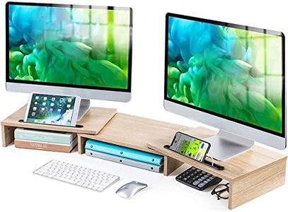 DAWNTREES Dual Monitor Stand Riser 3 Shelf Screen Stand with Adjustable Length and Angle,