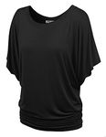 WT742 Womens Boat Neck Short Sleeve Dolman Drape Top XL Black