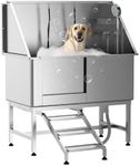 GAOMON 50" Dog Grooming Bathtub, Professional Stainless Steel Pet Dog Bathing Station for Large Pets, Left Door & Stairs with Faucet, Sprayer, Drain