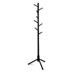 DADILL Wooden Tree Coat Rack with 3 Adjustable Sizes, 8 Hooks, Easy Assembly Free Standing Solid Coat Hanger Stand for Clothes, Garment, Hats, Umbrellas, Scarves in Hallway, Entryway, Black