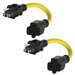 [2PACK] 12AWG 15 Amp Household AC Plug to 20 Amp T-Blade Adapter Cord 1FT, Nema 5-15P to 5-20R,5-15P to 6-15R/20R 20-Amp to 15-Amp Plug Adapter-Cable, Heavy-Duty 15A 125V to 20A 250V Extension Cord