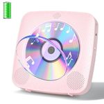 Gueray Desktop CD Player Bluetooth CD Players with Speakers for Home 1800mAh Rechargeable Battery Portable CD Player with AUX USB Headphone Jack FM Radio with LCD Display for Kids Gift (Pink)