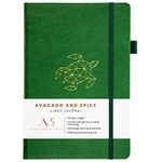 A5 Notebook Hardback Journal by Avocado and Spice® with Gift Box & Velvet Bag - Premium A5 Lined Notebook - Travel Journal Notebook A5 Diary - 200 Thick Pages (Green, Lined)