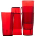 Restaurant Grade, BPA-Free 12oz Red Plastic Cups 6pk. Super Durable, Break Resistant Drinking Glasses for Cafe, Party, Catering. Reusable, Stackable Tumblers with Textured Grip Design