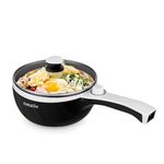 DEZIN Electric Cooker Upgraded, 220V Non-Stick Sauté Pan, 1.5L Mini Electric Fondue Pot for Cheese, Stir Fry, Roast, Steam with Power Adjustment, Perfect for Ramen, Steak (Egg Rack Included)