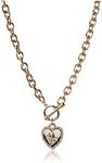 GUESS Womens Pave Framed Heart Toggle Necklace with 4 G Logo Silver/Gold/Crystal One Size, One Size, Metal Crystal