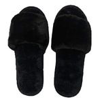 ILU Slipper For Women's Flip Flops Fur Winter Fashion House Slides Home Indoor Outdoor Black Sandals