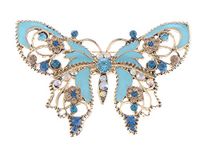 Alilang Antique Golden Aquamarine Blue Colored Rhinestones Butterfly Brooch Pin