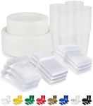 720 Piece Frost & Clear Disposable Dinnerware Set (120 Guests) Plastic Dinnerware Set Disposable - 120 Count, 9" Dinner Plates, 7" Dessert Plates, 12oz Cups, Forks-Knives-Spoons, Plastic Party Plates