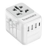 Universal Travel Adapter, TraveJuice Worldwide Travel Plug Adapter with 3 USB A and 1 USB C, Dual 10A Fuses, All in One International Power Adapter Socket Charger for EU, UK, US, AU, CN 150+ Countries