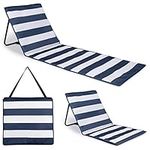 just be...… Beach Sun Mat Folding Lightweight Portable Adjustable Sunbathing Recliner with Backrest Support and Valuables Pocket for Holidays Garden Camping Park and Festivals - Dark Blue Stripes