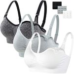 Athaelay Nursing Bra Wireless Bra Women's House Sleeping Maternity Bra Breastfeeding Bras Seamless (XX-Large, Black+ White + Grey)