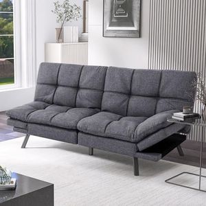 Hcore Gray Futon Sofa Bed, Sofa Loveseat Memory Foam Small Sofa Foldable Loveseat with Armrests for Compact Living Spaces,Apartment,Dorm,Studio,Guest Room,Home Office