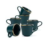 Shay Ceramic Tea Cup Set, Set of 6, Teal Green with Real Gold Line, 180ml | Cup Set of 6 for Tea | Glossy Finish | Premium Ceramic | Real Gold Line | Tea Cup Set of 6 (Tea Cups - Teal Gold Line)