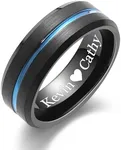 LerchPhi 8MM Mens Custom Black Tungsten Wedding Band with Blue Groove, Personalized Engraving, Durable Scratch-Resistant Comfort Fit Ring Size 10.5