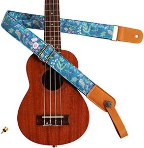 MUSIC FIRST Original Design Vintage “Dawn Fog Garden” Soft Muslin & Genuine Leather Ukulele Strap Ukulele Shoulder Strap With a Genuine Leather Strap Locker