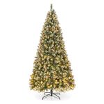 HAPPYGRILL 9FT Pre-lit Artificial Christmas Tree, Pre-Decorated Hinged Xmas Tree with 1740 Branch Tips, 650 LED Lights, 8 Light Modes, Pine Cones & Red Berries, Fake Seasonal Tree for Home Office