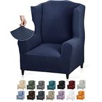 YEMYHOM 1 Piece Stretch Wingback Chair Slipcover Latest Jacquard Design Wing Chair Cover Non Slip Furniture Protector with Foam Rods for Living Room (Wing Chair, Navy)