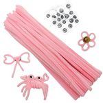 Cldamecy 100 pcs Light Pink Pipe Cleaners with 20 pcs Googly Eyes,Chenille Stems for Craft Project,Craft Pipe Cleaners for DIY Projects,Arts and Holiday Decoration