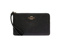 Coach WOMENS CORNER ZIP WRISTLET IN LEATHER 2961, Gold(3888)/Black, One Size