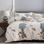 SLEEPBELLA Comforter Queen Size, 600 Thread Count Cotton Brown Branches and Blue Flowers Off-White Comforter Sets, Down Alternative Bedding Set 3Pcs(Queen, Off-White Botanical)