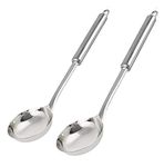 Kuber Industries Stainless Steel Soup Ladle with Long Handle and Ample Bowl Capacity Perfect for Stirring, Serving Soups and More-Pack of 2 (Silver), Standard