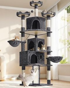 Yaheetech 194cm Large Cat Tree, Multi-Level Cat Tower with 3 Big Comfy Condos, Scratching Posts, 3 Cozy Perches, 2 Baskets, Activity Center for Indoor Cats Dark Grey