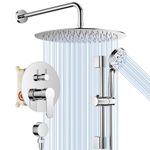 JOMEOO 12 Inch Polish Chrome Shower System, Wall Mounted High Pressure Shower Head with Rainfull 8-Spray Handheld Sprayer, Bathroom Luxury Shower Faucet Set with Slide Bar Rough in Valve Body and Trim