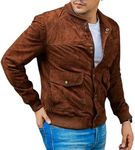 Jild Varsity Letterman Real Suede Jacket Men - Button Down High School Baseball Style Leather Bomber Jacket Men (SB-Brn-M)