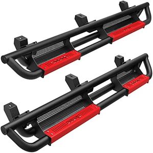 oEdRo 6 inch Running Boards Compatible with 2018-2024 Jeep Wrangler JL Unlimited 4 Door, Bolt-on Drop Side Steps Rails, Powder Coated Black and High Gloss Red Nerf Bar