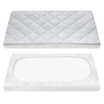 TILLYOU Cloudy Soft Waterproof Pack and Play Sheet Quilted, Breathable Thick Play Yard Playpen Sheets, 39"x27"x5" Fit Mini/Portable Crib Mattress Pad Pack N Play Mattress Pad, Light Grey