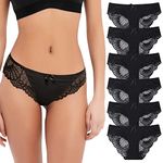 Levao Women Lace Underwear Sexy Hi Cut Hipster Panties Seamless Bikini Pack of 6 (6 Pack - Black, M - Waist 29"-31")